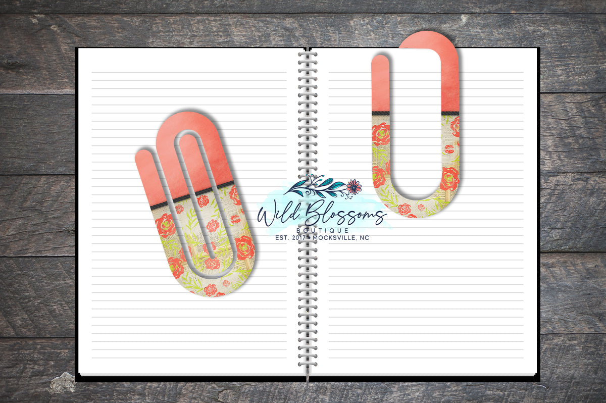 Vintage Rose Floral Paper Clip Bookmark