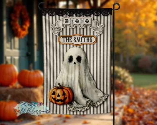Vintage Ghost Boo Fall Personalized Garden Flag