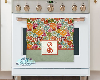 Vintage Autumn Blooms Personalized Fall Kitchen Towel