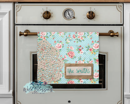 Vintage Floral Doily Personalized Kitchen Towel