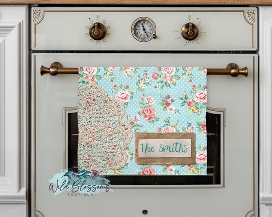 Vintage Floral Doily Personalized Kitchen Towel