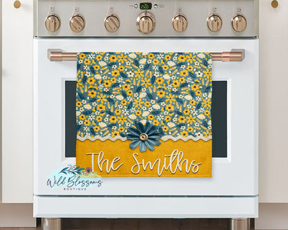 Vintage Mustard Daisy Personalized Kitchen Towel
