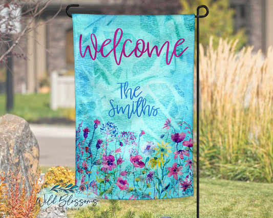 Watercolor Wildflower Personalized Garden Flag