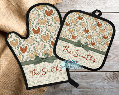 Personalized Country Hen Oven Mitt & Pot Holder Set