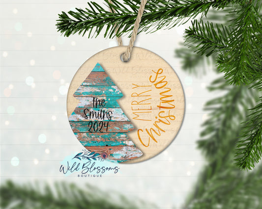 Wooden Chippy Paint Christmas Tree Personalized Ornament