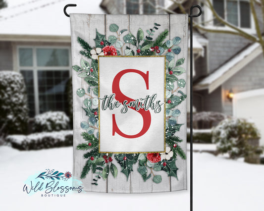 Wooden Floral Winter Frame Christmas Personalized Garden Flag