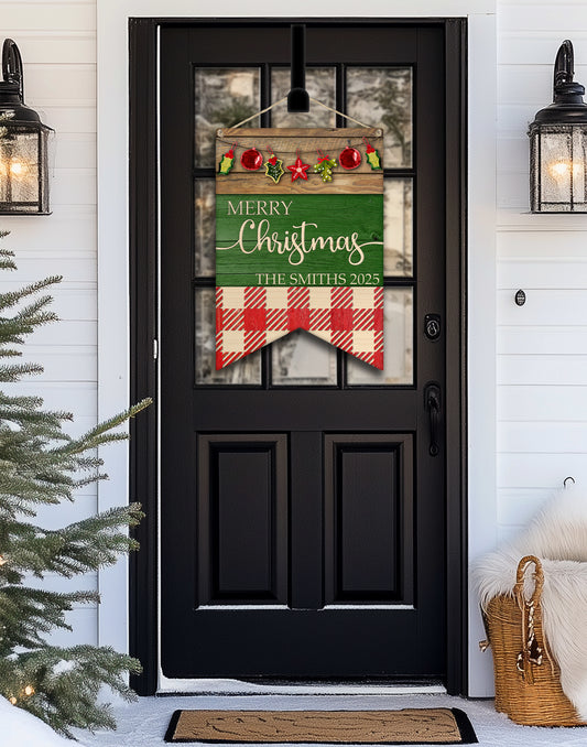 Wooden Merry Christmas Personalized Bunting Door Hanger