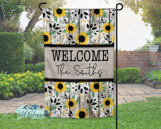 Wooden Rustic Sunflower Personalized Garden Flag