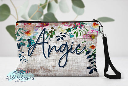 White Wooden Peony Floral Linen Bag