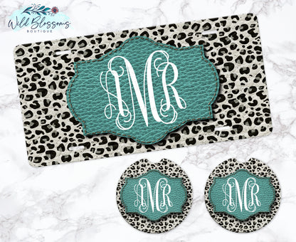 White Leopard Print With Turquoise Personalized Car Coasters