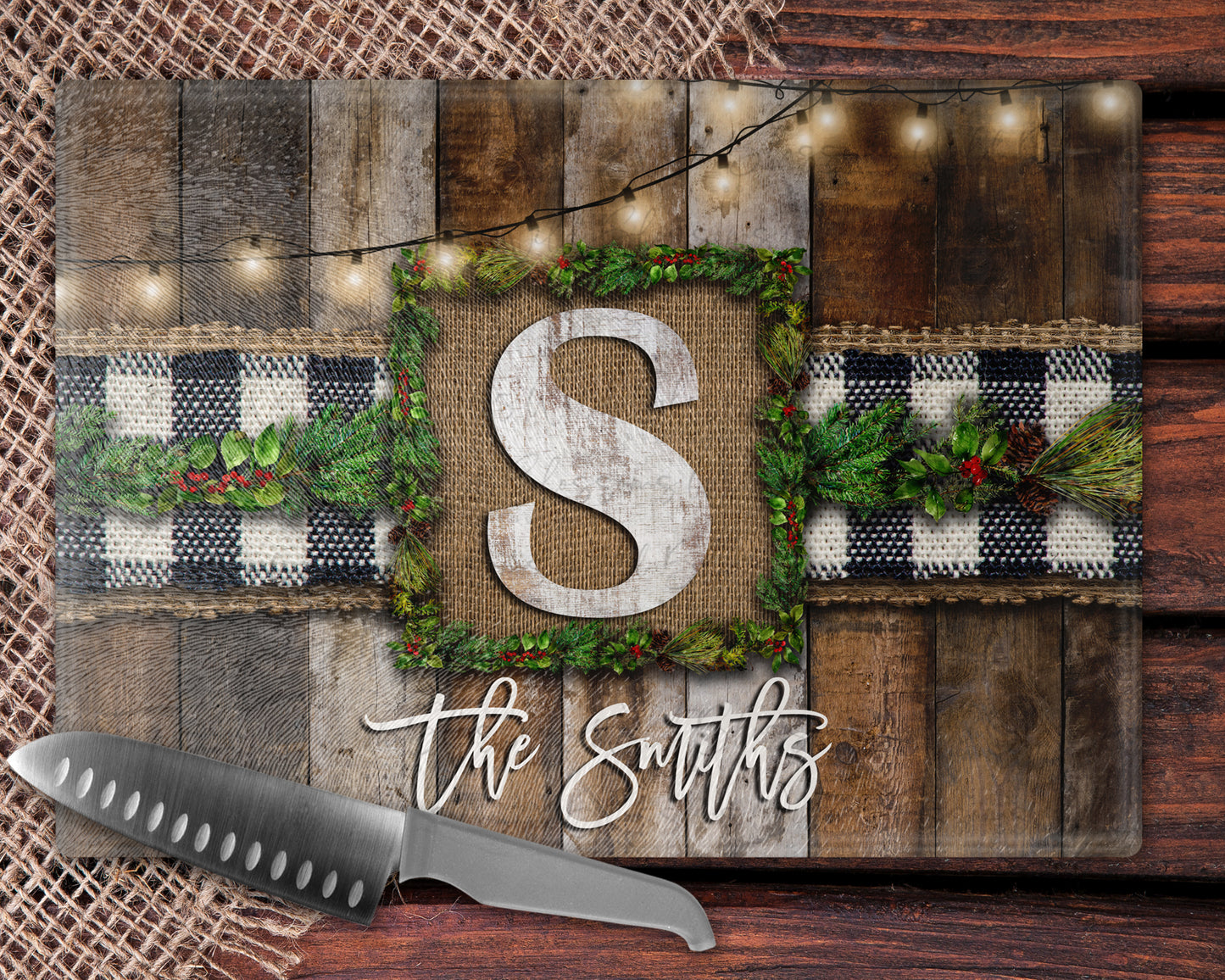 Personalized Wooden Buffalo Plaid Christmas Greenery Christmas Gift Set
