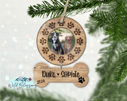 Wooden Paw Print Personalized Dog Photo Ornament