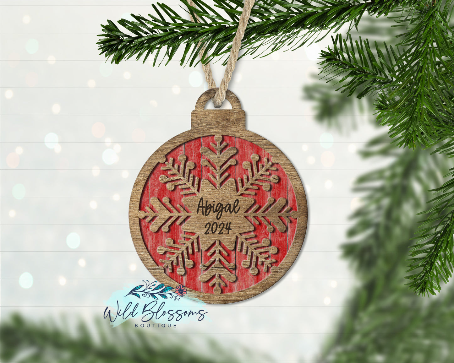 Wooden Christmas Ball Snowflake Personalized Ornament