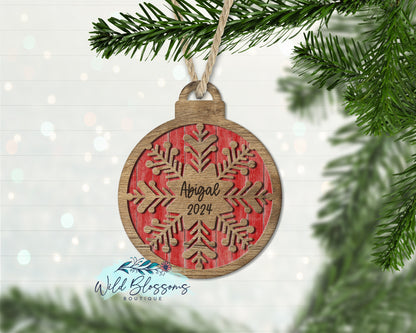 Wooden Christmas Ball Snowflake Personalized Ornament