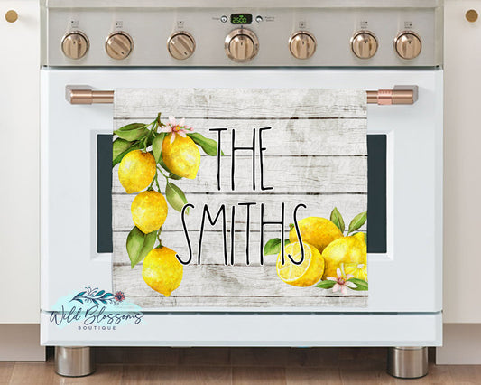 Watercolor Lemon Wooden Shiplap Personalized Kitchen Towel