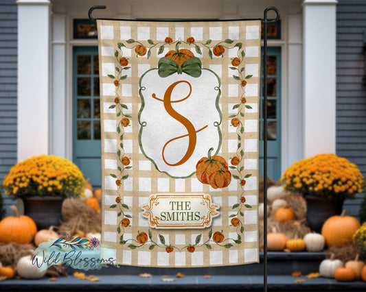 Watercolor Pumpkin Border Fall Personalized Garden Flag