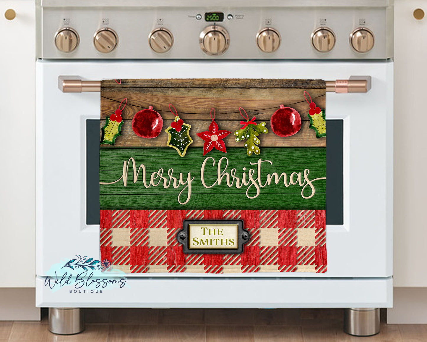 Wooden Merry Christmas Personalized Kitchen Towel