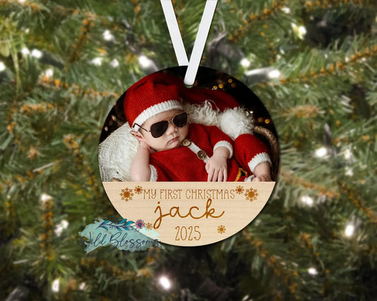 Wooden My First Christmas Personalized Photo Ornament