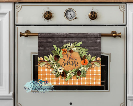 Wooden Watercolor Fall Personalized Kitchen Towel