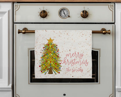 Colorful Christmas Tree Personalized Kitchen Towel