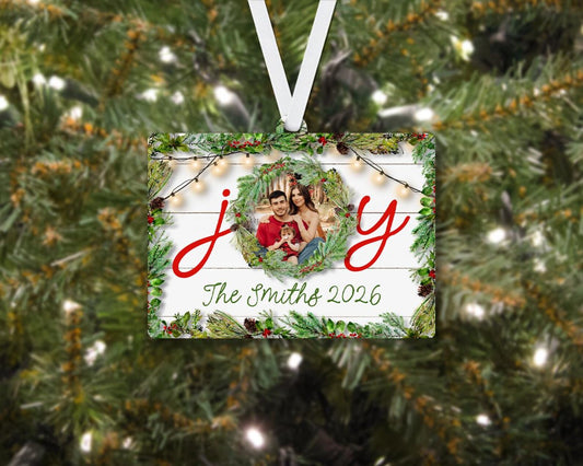 Shiplap Joy Personalized Christmas Photo Ornament
