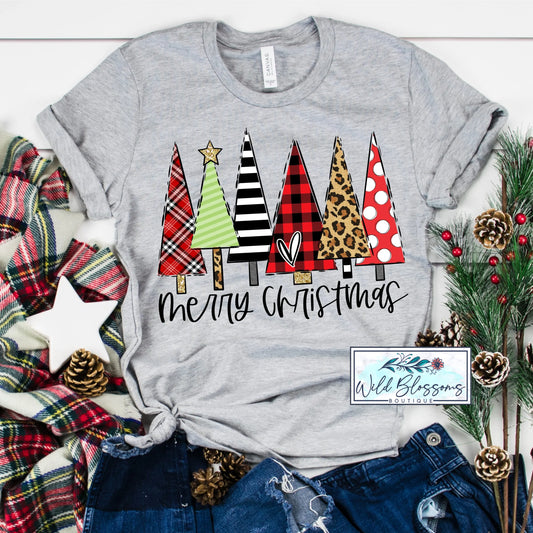Merry Christmas Multi Tree Graphic Tee