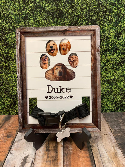 Personalized Dog Memorial Collar Holder Sign | Faux Frame Pet Loss Keepsake