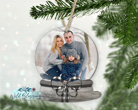 Buffalo Plaid Bow Photo Snow Globe Ornament