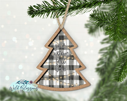 Buffalo Plaid Christmas Tree Family Name Ornament