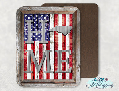 North Carolina American Flag HOME Sign | Patriotic Farmhouse Decor