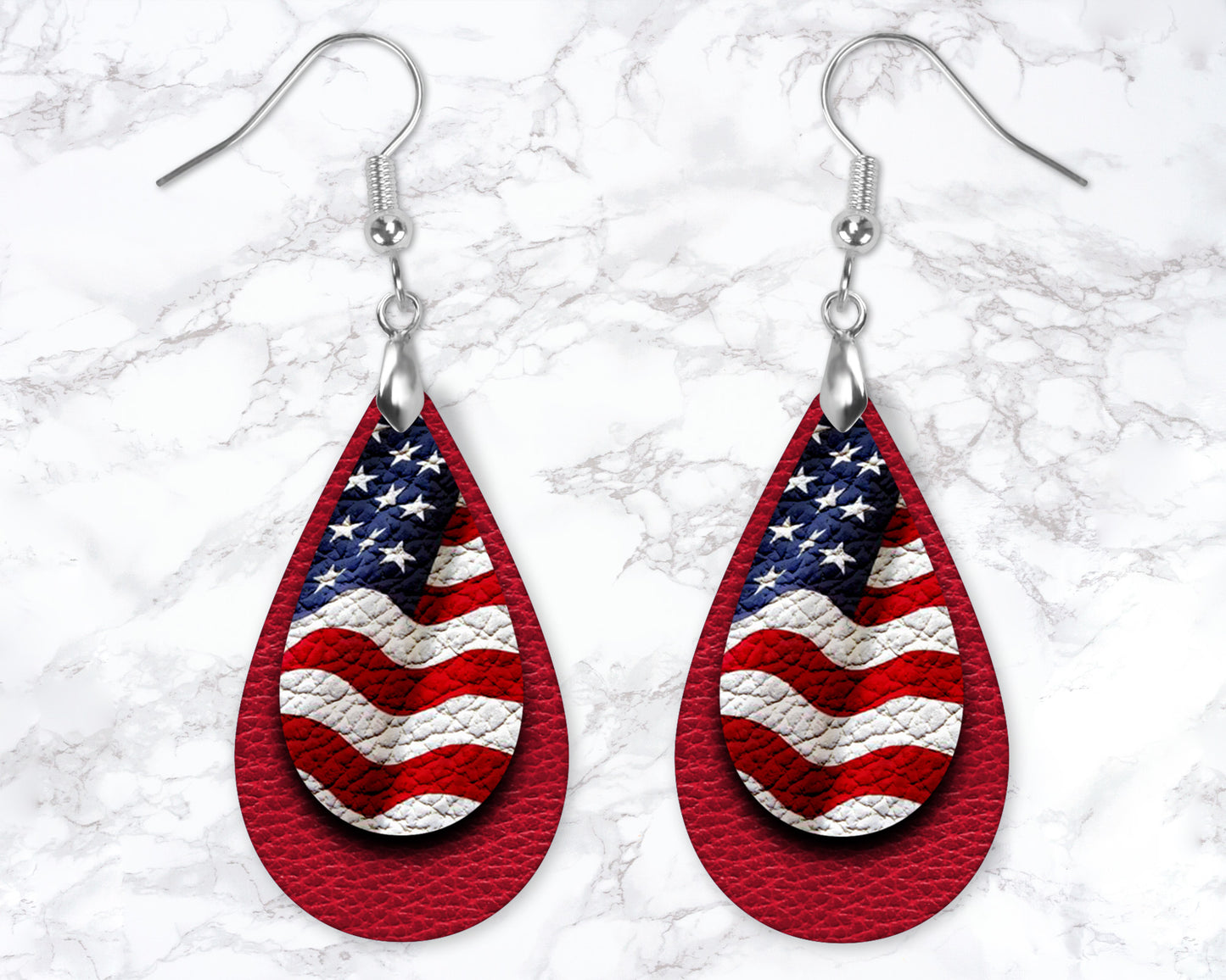 American Flag Leather Look Drop Earrings