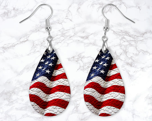 American Flag Leather Look Drop Earrings