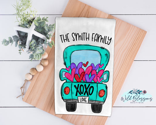 XOXO Valentine's Day Truck Kitchen Towel