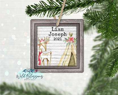 Rustic Personalized Baby Boy Deer Ornament