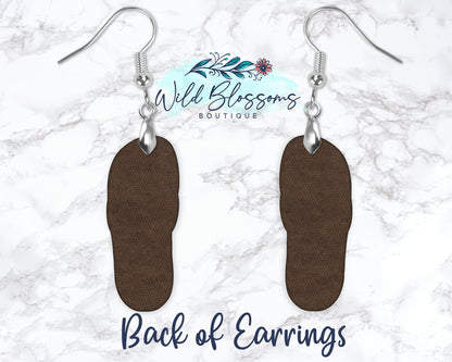 Distressed Wooden American Flag Flip Flop Drop Earrings