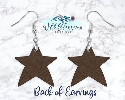 Distressed Wooden American Flag Star Drop Earrings
