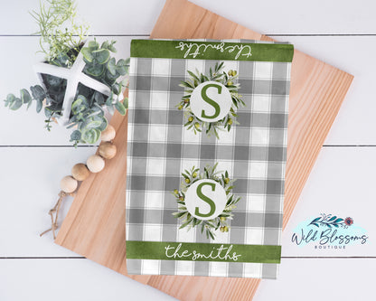 Buffalo Plaid Olive Wreath Kitchen Towel