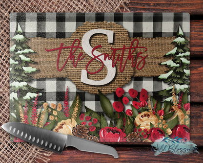 Christmas Floral Burlap Kitchen Towel