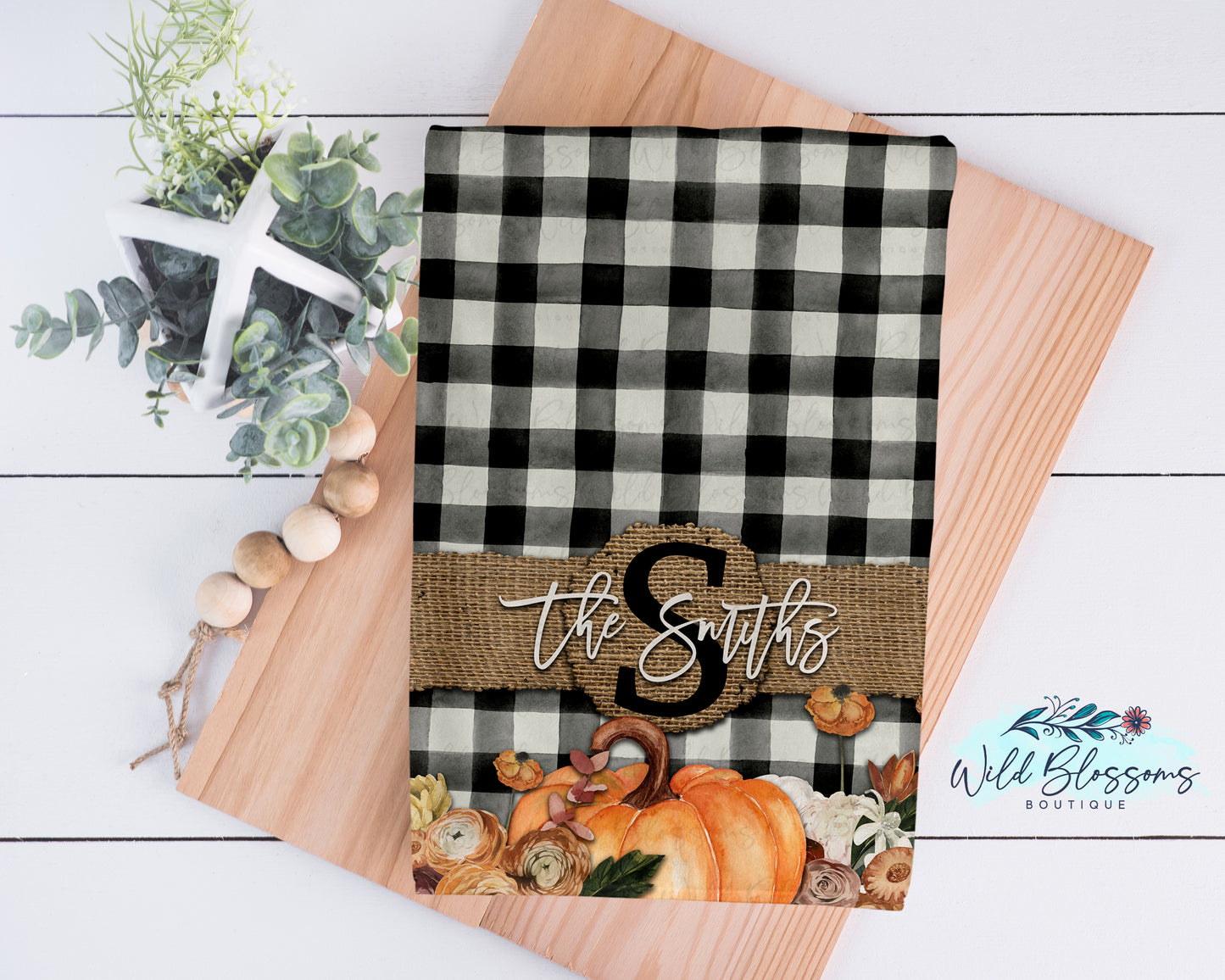 Buffalo Plaid Burlap Fall Floral Kitchen Towel