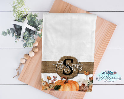 Fall Floral Burlap Kitchen Towel