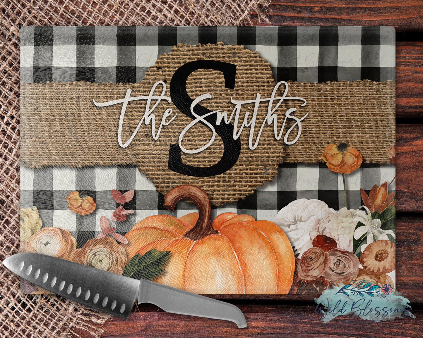 Buffalo Plaid Burlap Fall Floral Kitchen Towel