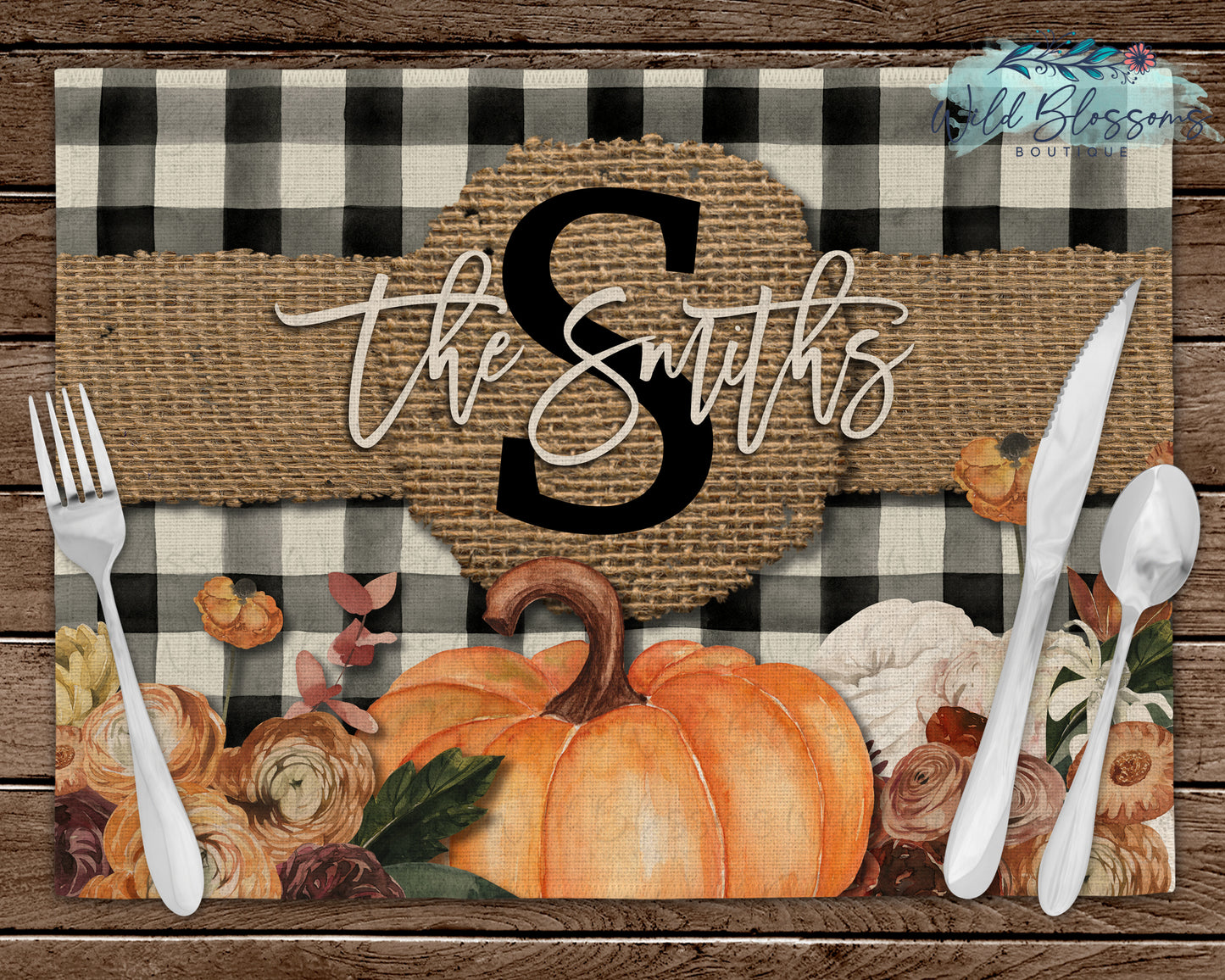 Buffalo Plaid Burlap Fall Floral Kitchen Towel