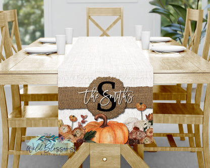 Fall Floral Burlap Table Runner