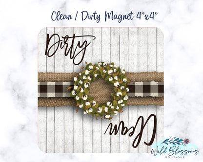 Farmhouse Buffalo Plaid Cotton Wreath Clean / Dirty Dishwasher Magnet