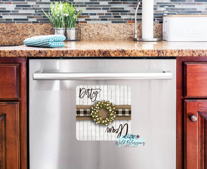 Farmhouse Buffalo Plaid Cotton Wreath Clean / Dirty Dishwasher Magnet