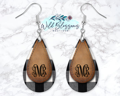 Buffalo Plaid Leather Drop Earrings