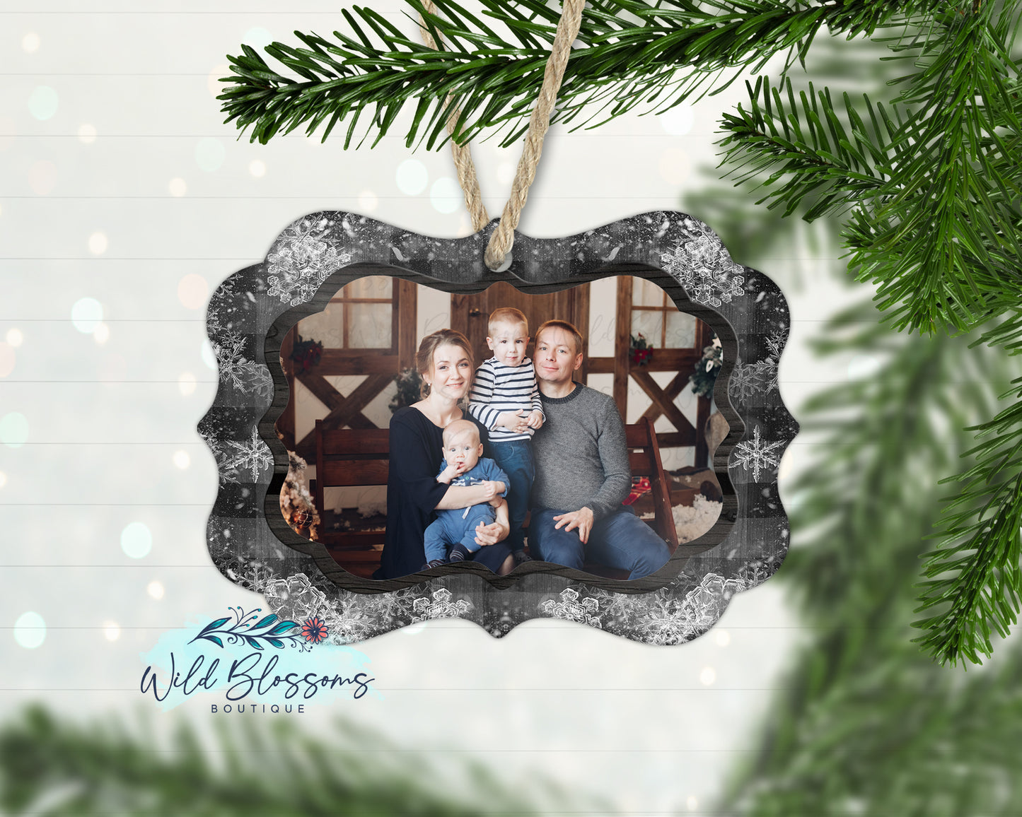 Buffalo Plaid Snowflake Photo Ornament