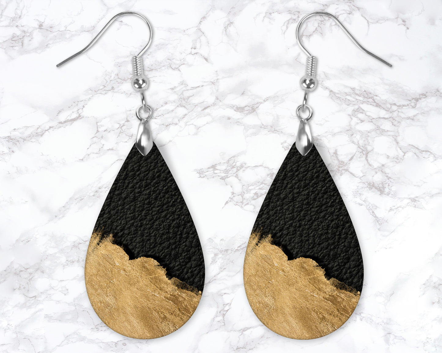 Black And Gold Leather Look Drop Earrings