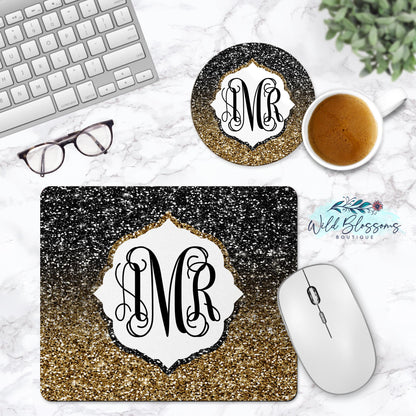 Black and Gold Glitter Ombre Personalized Phone Stand