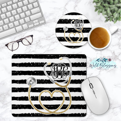 Black And White Striped Gold Stethoscope Personalized Phone Stand